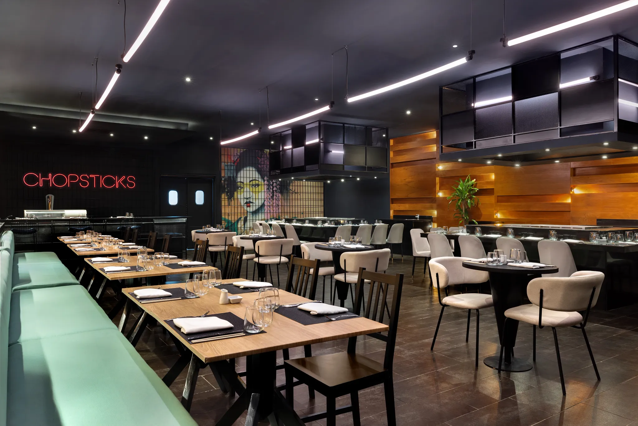 Chopsticks restaurant at Sunscape Coco Punta Cana featuring Asian-inspired décor, elegant dining tables, and a modern fusion dining atmosphere.