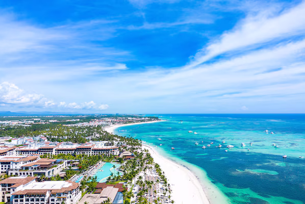 Punta Cana Beach near Sunscape Coco Punta Cana with tropical shoreline and clear Caribbean ocean views